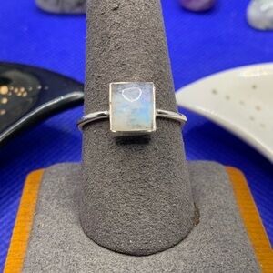 Square Rainbow Moonstone Ring w Great Flash! .925 Solid Sterling, Handmade, Sz 9